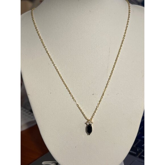 Vintage Swarovski Gold Tone Pendant Necklace Clear Black Crystals 18" Estate - Picture 1 of 4